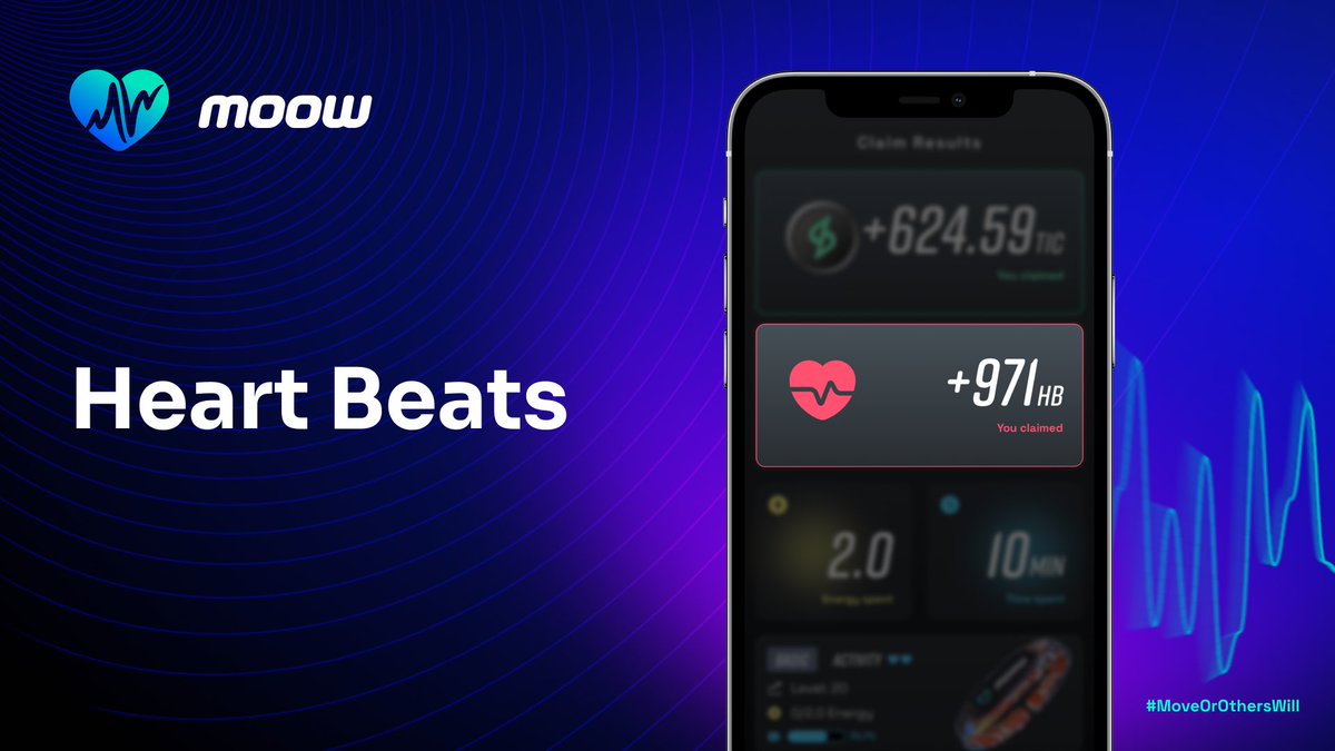 moow2earn's tweet image. Our upcoming App update for Alpha Phase 2 has an awesome new feature 🔥

You will be able to see all the Heart Beats you've claimed 💙

But this isn't just a cosmetic change ☝🏼

We've made this update because Heart Beats are a crucial and valuable currency in our innovative new…