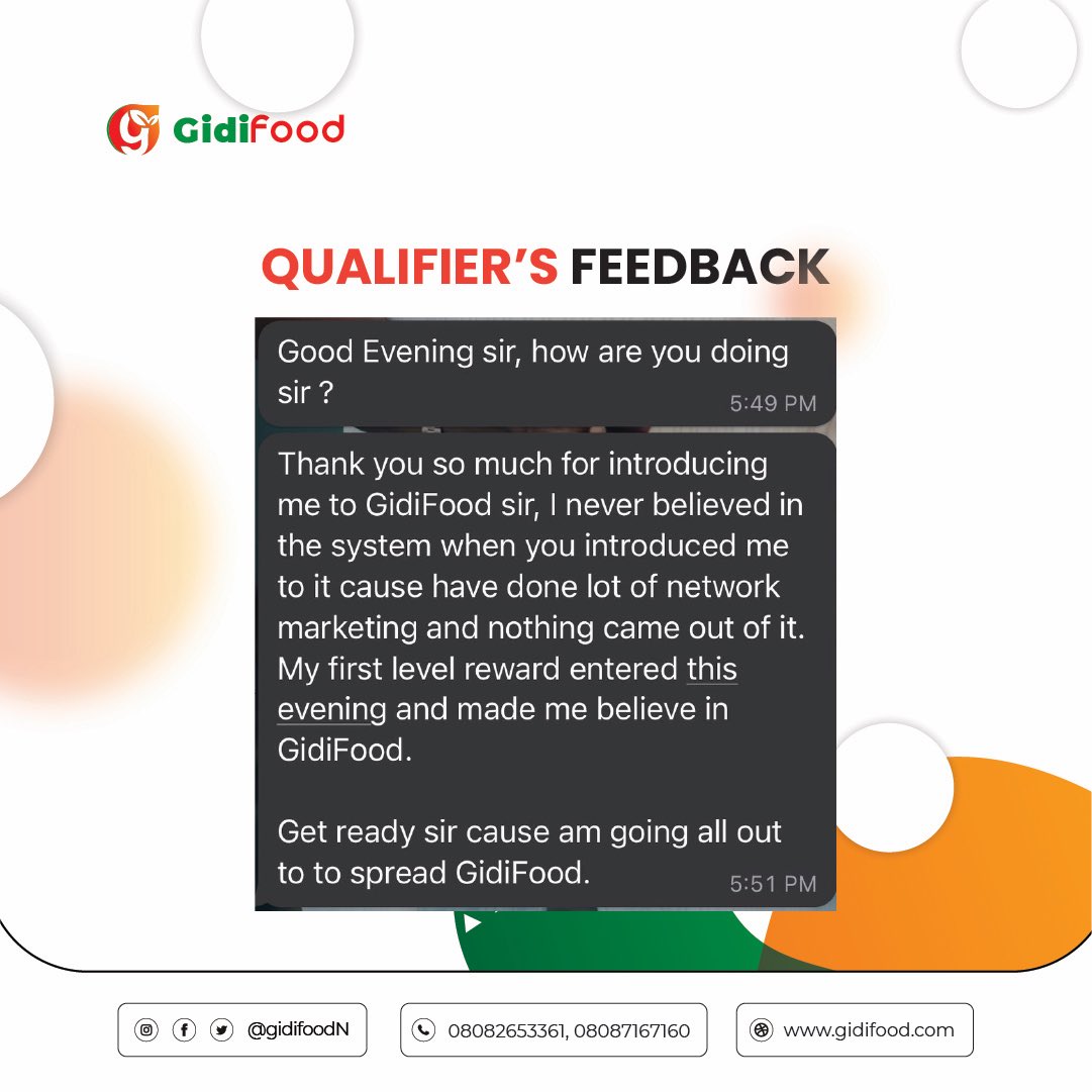 GidiFoodN's tweet photo. It's feedback o'clock at https://t.co/HRfqpMkSoj 
 
We're delighted to receive feedbacks from our esteemed subscribers as we meet their expectations as a brand. We keep to our promise at Gidifood. 

#Gidi #Food #Gidifood #feedback #Review #imagination #Saturday #SaturdayMood https://t.co/n1RJKd3Eux