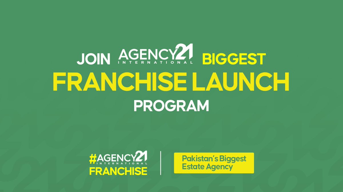 Here is a good news from Real Estate sector.
Pakistan's biggest estate agency, Agency21 brings exciting franchise offer. 

#Agency21Franchise
