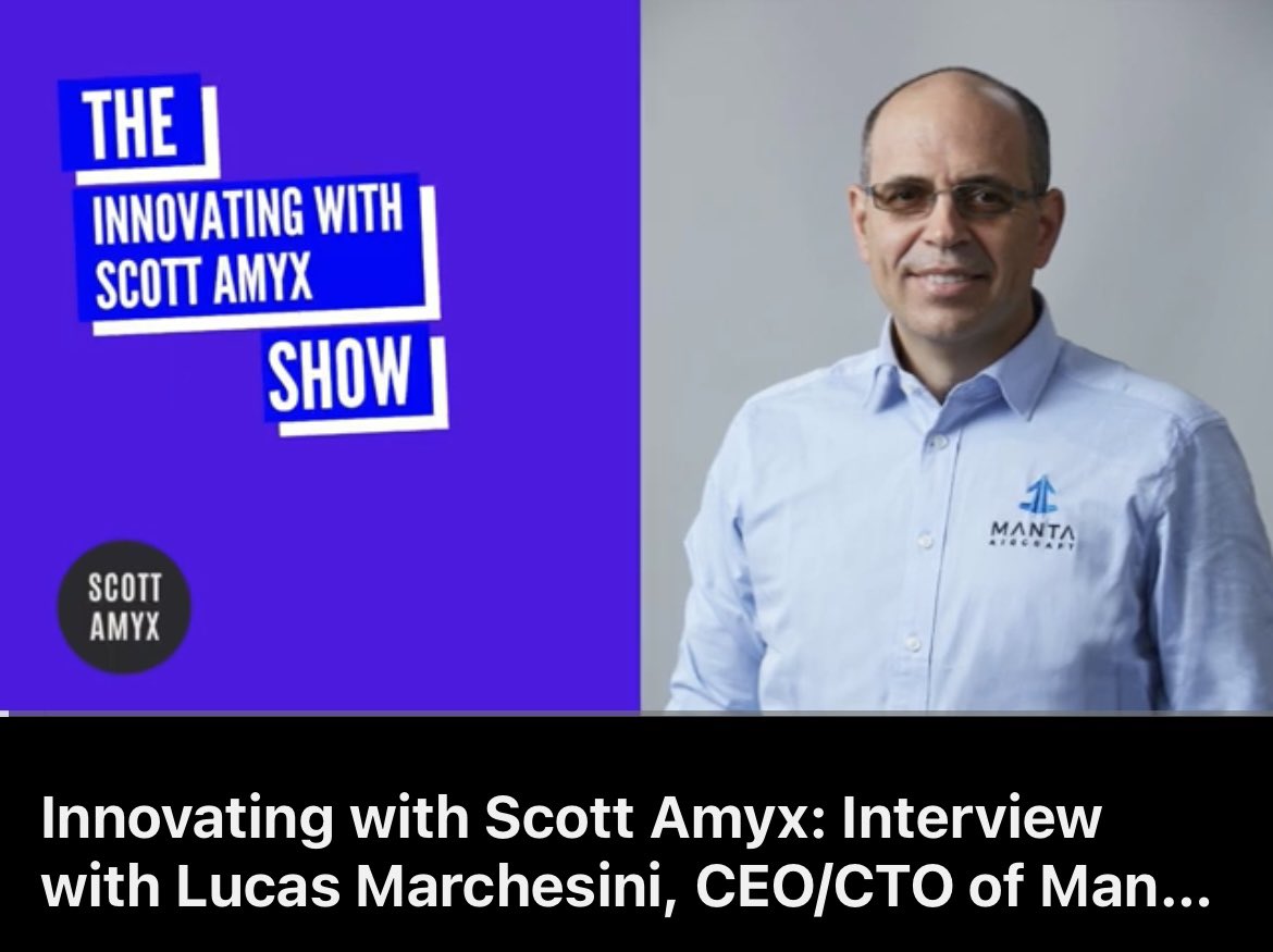 MantaAircraft's tweet photo. In the podcast "The Innovating with Scott Amyx" our CEO @LukesMarc is talking about challenges, possible solutions &amp; opportunities for the new #advancedairmobility, then zooming in on #Manta &amp; the sweet spot of the #regional range in the context of #eVSTOL applications. Enjoy. https://t.co/p2i1kCrc3R