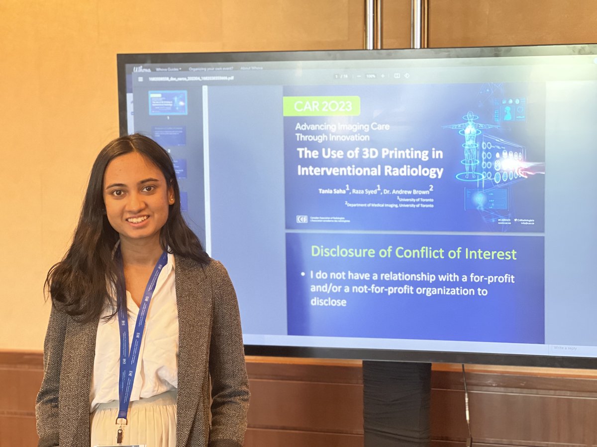 TSahaCAN's tweet photo. Excited to share my work on #3Dprinting with @andrubrown at #CAR2023 in Montreal and meet mentors/friends in person! @CARadiologists @UnityHealthTO @UofTMedIm https://t.co/AljXH05yu6