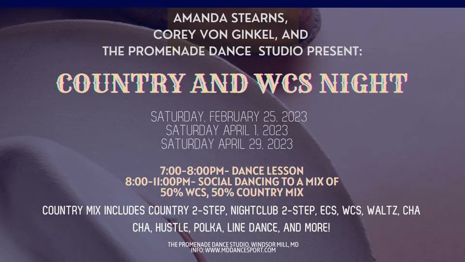 MDYogaDoc's tweet photo. Dance with Amanda Stearns and Corey Von Ginkel tonight!

You can visit #thePromenade #DanceStudio at 
https://t.co/oLO6Ub4XO2!
You can also contact us at thepromenade@verizon.net

#westcoastswing #linedancing #danceevents #ballroomdance #socialdance #socialdancing #danceclasses https://t.co/beXOW48Xwh