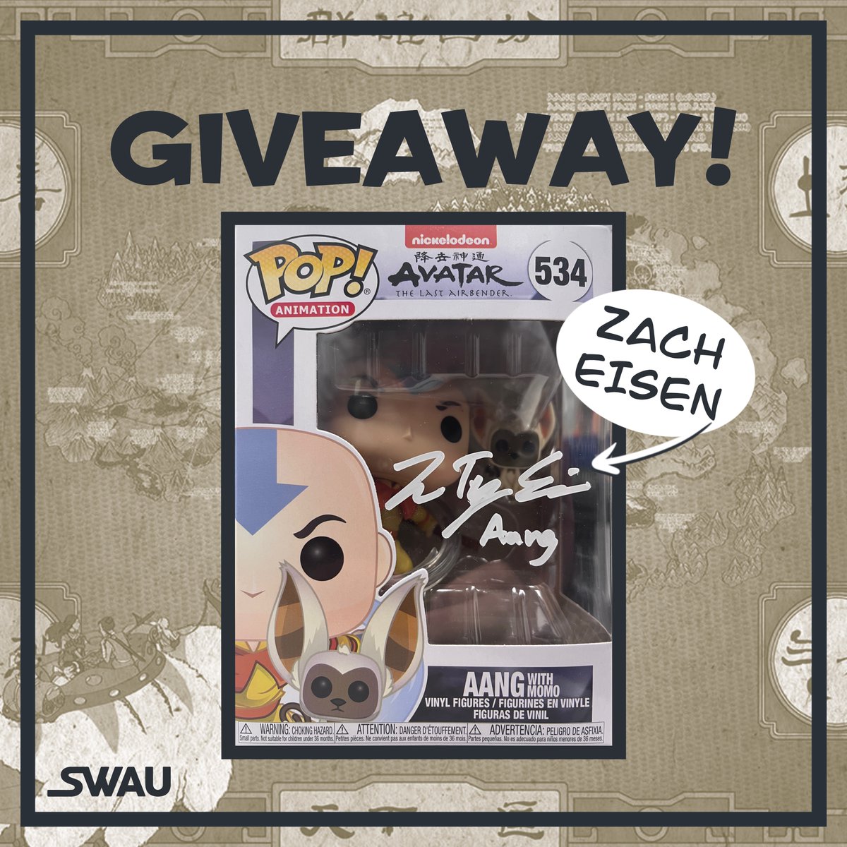 swau_official's tweet photo. 🚨GIVEAWAY🚨

Now is your chance to win an Aang Funko POP signed by Zachary Tyler Eisen!

To enter:

- Follow @swau_official 
- Like &amp; RT
- Tag 1 friend PER COMMENT for extra entries

Winner will be announced next week. Good luck!

#swau #giveaway #aang #atla #avatar #funkopop https://t.co/H6UB4MC36g