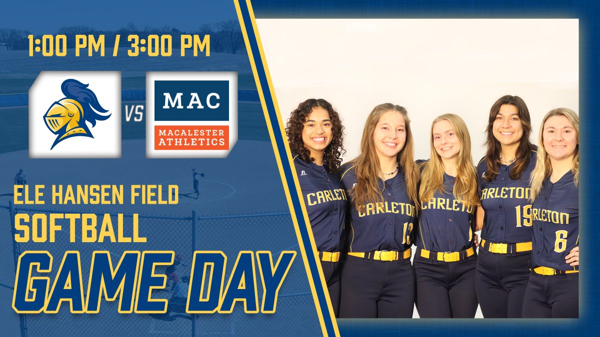 It’s Senior Day for @carletonsoftba1! The Knights host Macalester for a home doubleheader. The Senior Celebration starts at 12:45PM with first pitch at 1:00PM. Come out to Ele Hansen Field and support the senior Knights! Live video/stats: ow.ly/WFbt50O1v0v #d3softball #d3sb