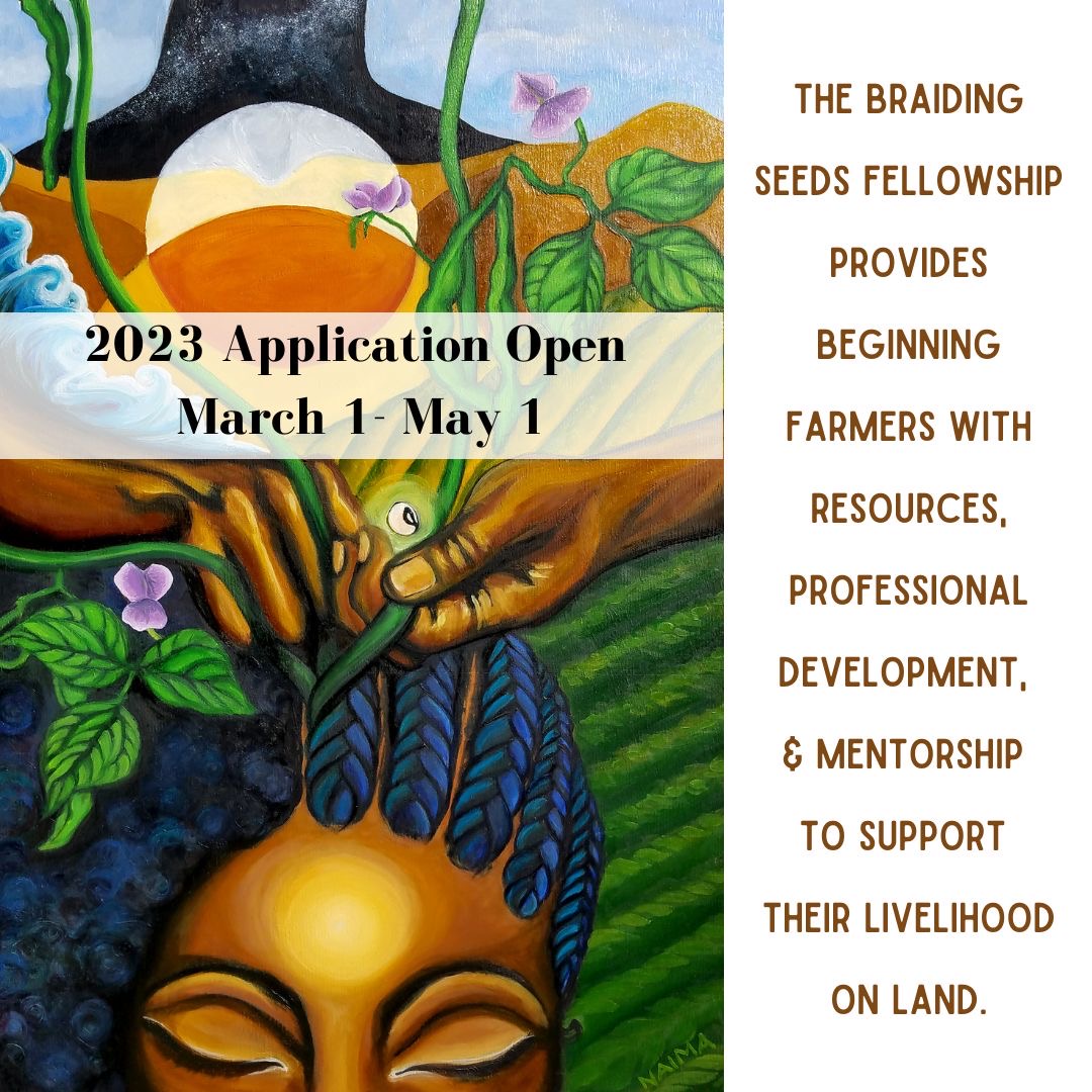 📢Applications are due May 1! We partnered with @soulfirefarm for the 3rd year in a row on the #BraidingSeedsFellowship project. The fellowship is an 18-month program that provides 10 beginning #BIPOC farmers with $50,000 stipends & support. Apply >>soulfirefarm.org/braiding-seeds…