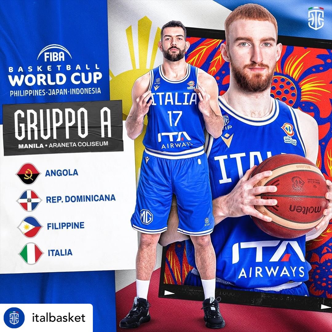 🔜 Direzione: 𝐌𝐚𝐧𝐢𝐥𝐚 💥
🇦🇴🇩🇴🇵🇭🇮🇹

Sarà la capitale delle Filippine ad ospitare gli Azzurri nel Gruppo A di <a href="/fibawc/">FIBA Basketball World Cup 🏆</a> a partire dal 25 agosto 💙

#Italbasket | #FIBAWC #WinForItalia