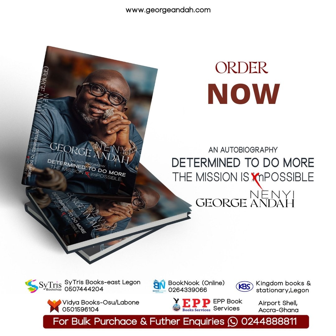 NenyiGAndah's tweet photo. #DeterminedToDoMore is an uplifting story of struggles, successes, personal tragedy, & an unending desire 𝙉𝙤𝙩 𝙏𝙤 𝙂𝙞𝙫𝙚 𝙐𝙥.
📓| 𝗔𝗩𝗔𝗜𝗟𝗔𝗕𝗟𝗘 𝗛𝗘𝗥𝗘⤵️
📍@vidyabookstore
☎ +233 0 502 696 104
For Bulk Purchase/ Call +233 (0) 244 888 811
1/2⤵️
#OutNow #NGA https://t.co/C2XNdccEes