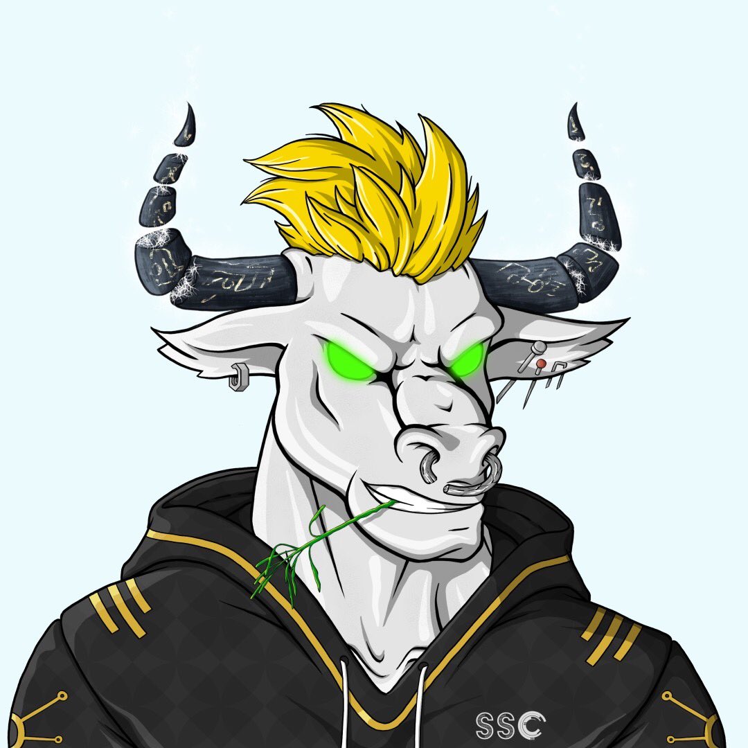 GreenGenieGuild's tweet photo. Bad Bull Joke for the day:

What do you get if you cross a bull and a banana?

A banana smoooooooothie!

@MinersofMars @Fearless_Bulls @TheHoopasNFT 

#BadBullJoke #NFT #Solana https://t.co/vXGon2x0G9