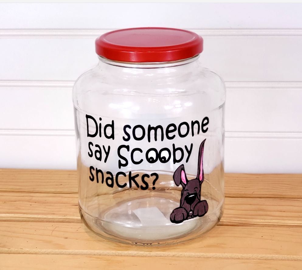 #etsy shop: Did Someone Say Scooby Snacks? Up-cycled Treat Jar | Dog Treat Jar | Scooby Snack Treat Jar etsy.me/41LZ1az #didsomeonesayscoobysnacks #treatjar #pawprints #dogtreatjar #pettreatjar #scoobysnacks #madewithLoveforOurPlanet #shophandmade