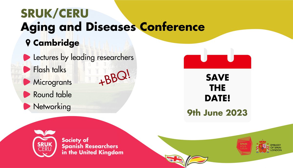 ComunidadCeru's tweet photo. 🔊 Excited to announce our #Aging and #Diseases Conference on the 9th of June in Cambridge 🔊

Learn from leading experts, network at our BBQ or present a flash talk!

🎟️ Register (limited spaces!): https://t.co/H2Bh57X1ky
👩‍🔬 Abstracts &amp; info: https://t.co/rBuhSXIOKR

#SRUKAging https://t.co/2FQWWtha92