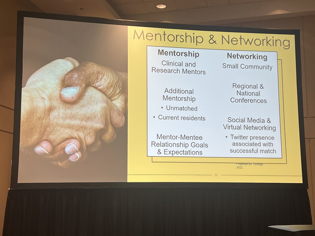 Great work by <a href="/CaseySeidemanMD/">Casey Seideman MD</a> + <a href="/RuthM_DO/">Marne L.,DO</a> + <a href="/m_mccormickDO/">Mallory McCormick, DO</a> + Dr. Jyoti Chouhan addressing DO representation. Mentorship at home/away institutions is important. Exposure/networking at AUA national/regional meetings also important. The work continues. #AUA23