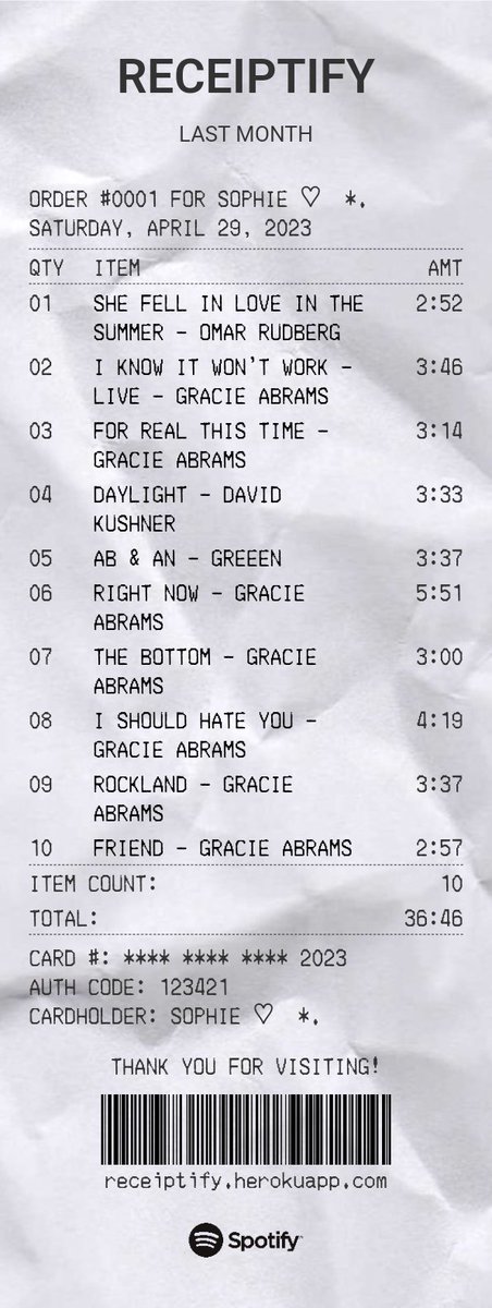 DROP UR APRIL RECEIPTIFY!!