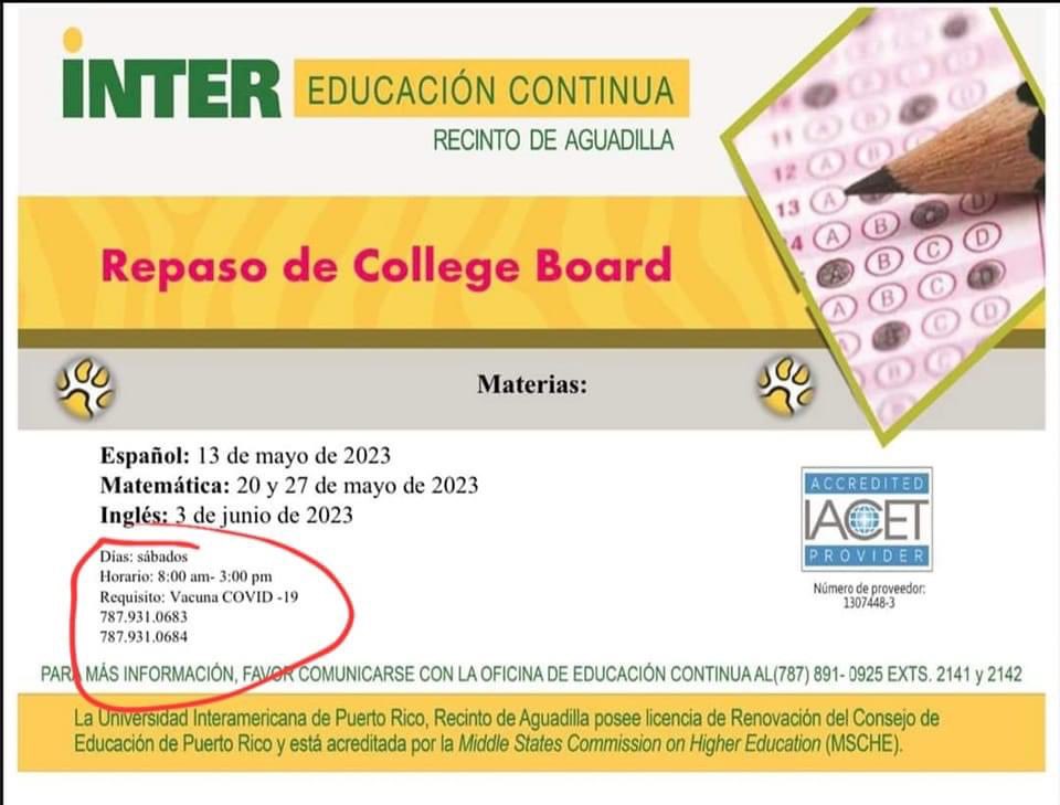 EstadistasC's tweet photo. Sin Vacuna no hay College Board está directriz viene de @Eramospares? O sea nuestra juventud puede ir al punto, puede ir a la Barra pero no puede ser productiva y positiva estudiando sin vacuna?? @lisieburgospr @LcdoCorona @rodriguez_veve @prsecsalud https://t.co/tPDt04RWnK