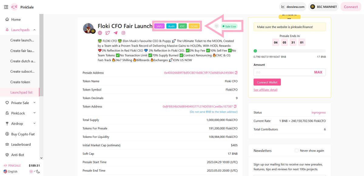 pinkecosystem's tweet photo. 👉Congratulations to the Floki CFO team on fulfilling the requirements and receiving the #Pinksale #Safu badge.

🔥 The Safu badge requires a #Pinksale trusted developer to control the contract for the first 14 days.

🚀 Check them out below: 

https://t.co/JSOxc25kyW

#BSC https://t.co/Um9GTYwVCg