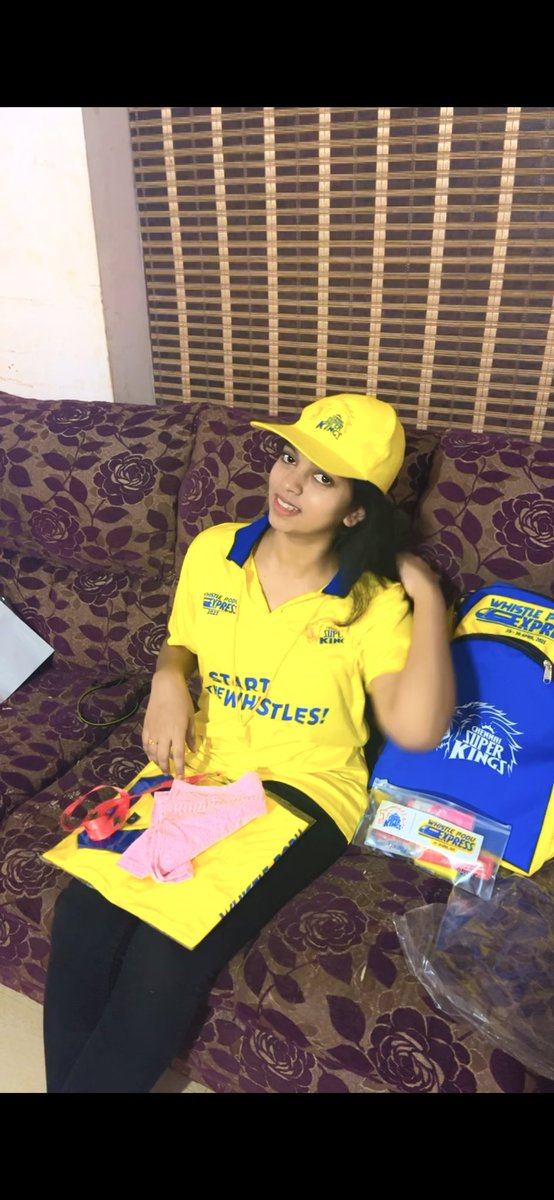 ishitha_rj's tweet photo. Feeling grateful and honoured to have been selected as one of the lucky fans by @ChennaiIPL for this special initiative 💛 Thank you, CSK, for giving me this amazing fan-kit , and as a @msdhoni  fan, This is absolutely dream come true😇 #whistlepoduexpress #CSK https://t.co/ZgRmujYaLV
