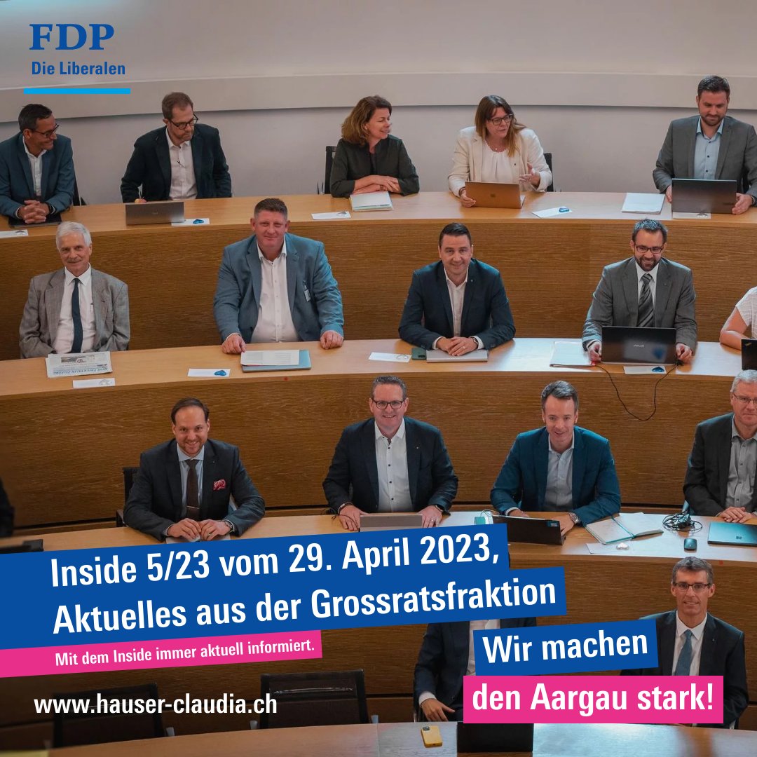 ClaudiaHauser10's tweet photo. Inside 05/2023 vom 29. April 2023

Newsletter der FDP Grossratsfraktion, heute u.a. mit diesen Themen: Desk-Sharing; Neuer Verfassungsartikel "Klima" angenommen;  
Sommertagung am 1. Juni in Kleindöttingen https://t.co/c5UeiX2gJL