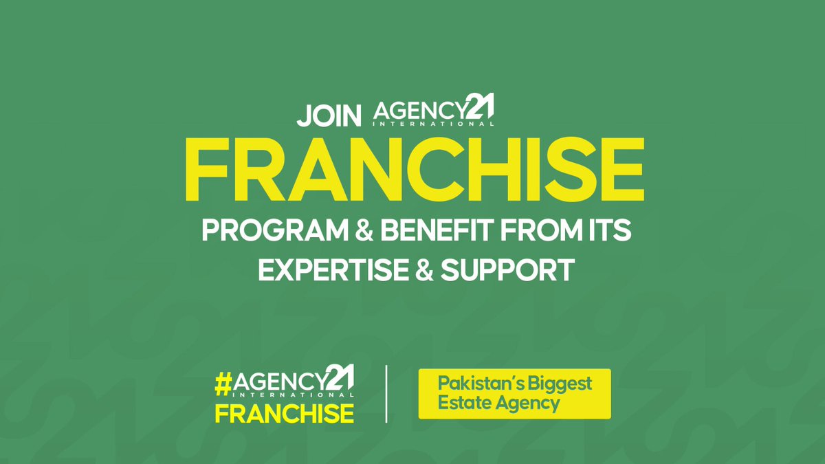 Invest in an Agency21 franchise to up your real estate game. Benefit from the brand awareness, training, and support of Pakistan's largest estate agency by joining us.
#Agency21Franchise
#PakBiggestEstateAgency21