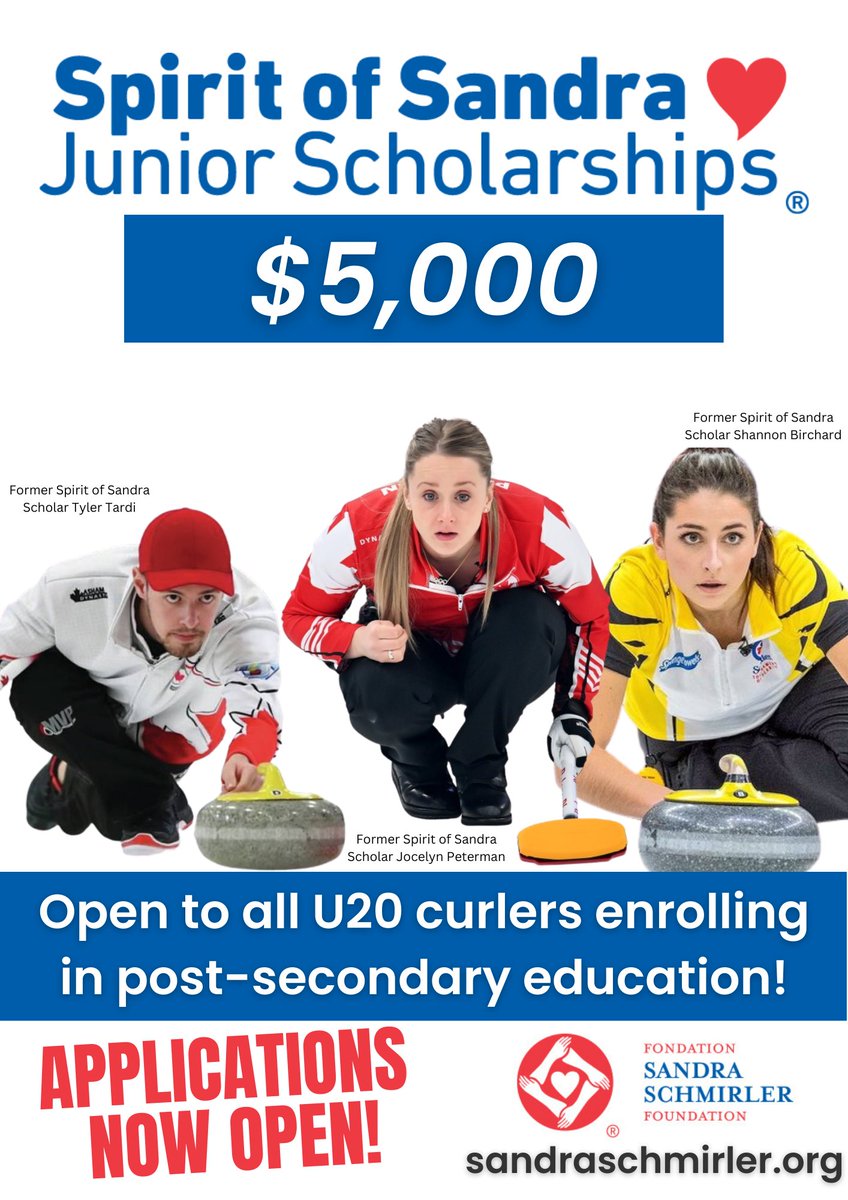 SandraSchmirler's tweet photo. Can you help us find the next class of Spirit of Sandra Scholars? Open to youth curlers of all abilities across Canada. 🎓🥌

Learn more and apply 👉 https://t.co/RJ3T0hL99j https://t.co/BpGjcPcLy3