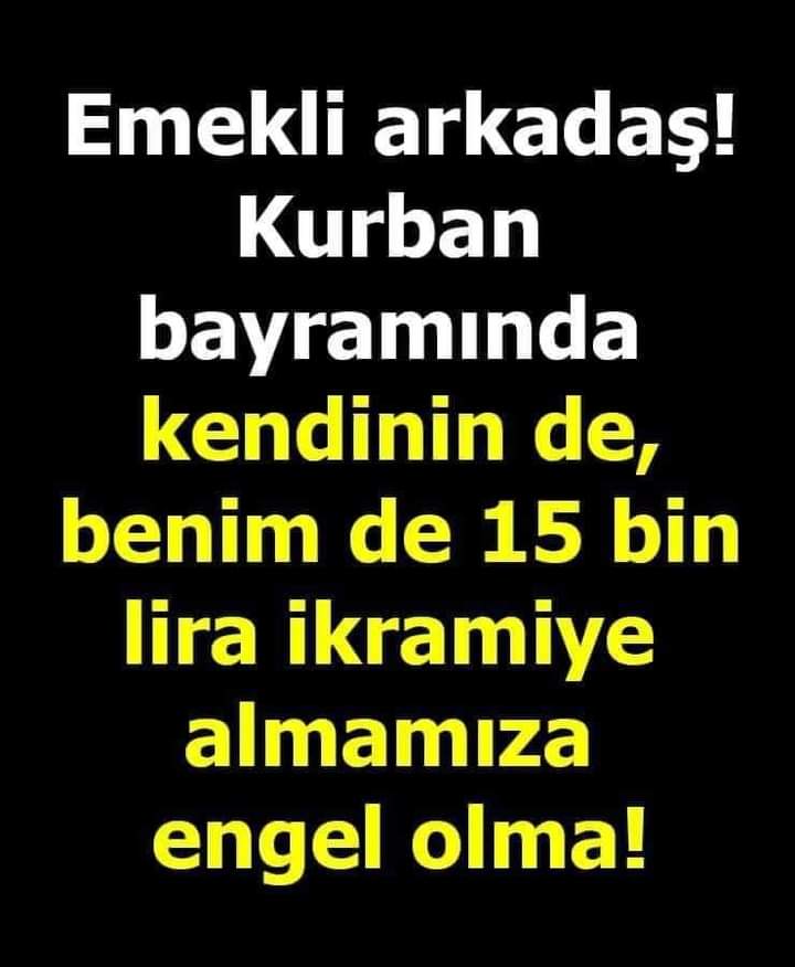 Emekli Arkadaşım
2.000 TL mi
15.000 TL mi?
Kurbanını kes,harçlığını ver, bir açığını kapat..

#1oyEmekliye1oyKemale