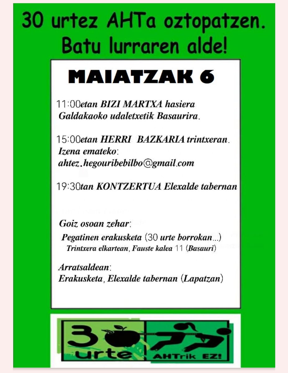 AHTEzBasaBil's tweet photo. Hurrengo asteburuan gure 30. urteurrena ospatu dugu. Etor zaitezte gurekin ospatzera!! #AHTez #noalTAV @ahtgelditu  #basauri https://t.co/4I6CK8ex3t