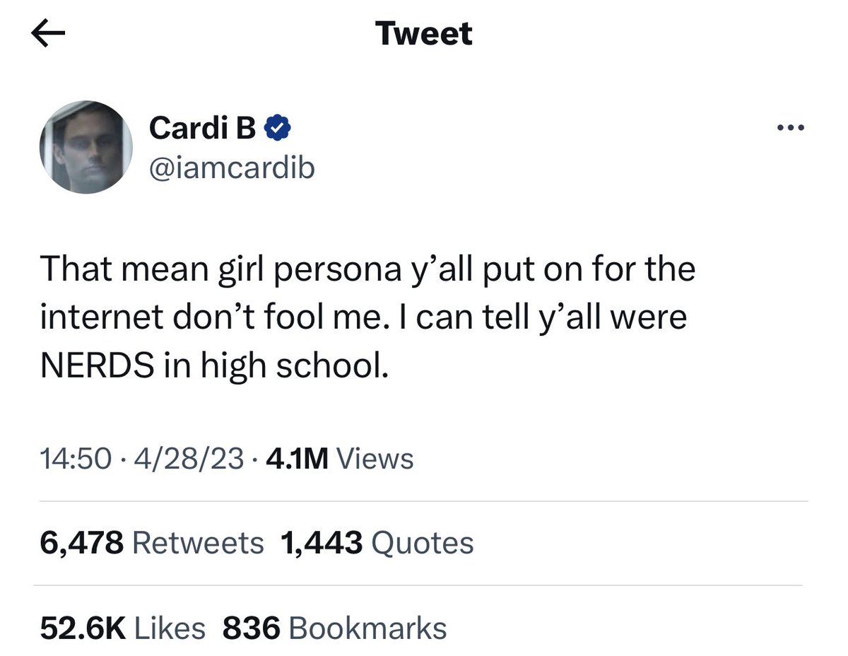 NguyeJaime's tweet photo. cardi b’s profile picture is still penn badgley https://t.co/fNSwzUAflg