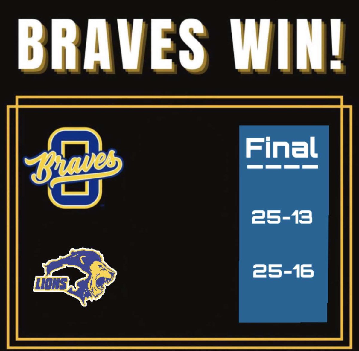 Braves win from Thursday!!! Program sweep against Big Walnut🧹🧹🧹 and a win for JV Gold against Gahana!!