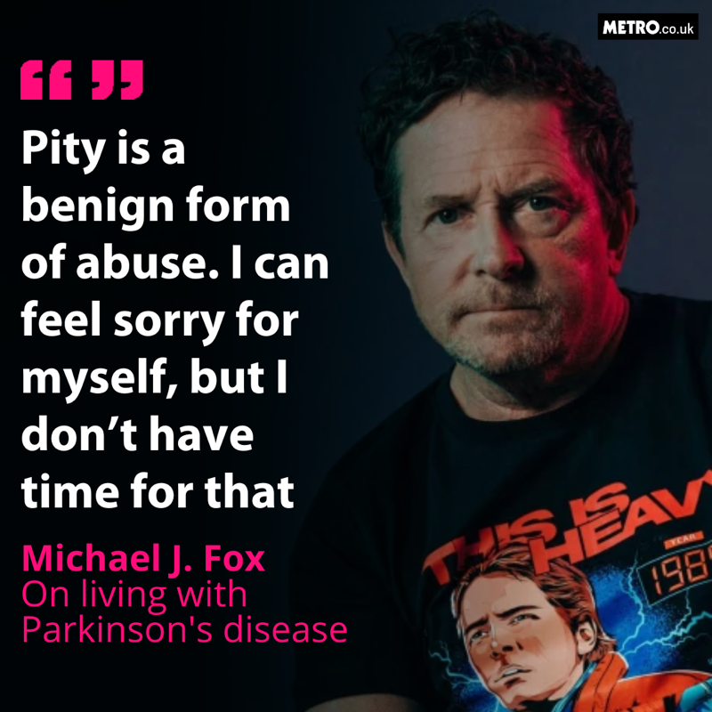 MetroUK's tweet photo. Michael J Fox, who was diagnosed with Parkinson's disease at just 29-years-old, says he doesn’t think he will live to see his 80th birthday. 

He added that he didn’t ‘have time’ to feel sorry for himself.