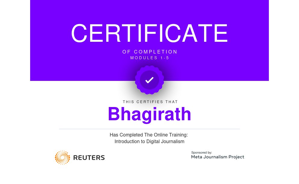 basnetbhagirath's tweet image. Just completed a Digital Journalism course from @Reuters, upgraded with some digital knowledge. 
#learning #upgradeyourknowledge 
#journalism #digitaljournalism