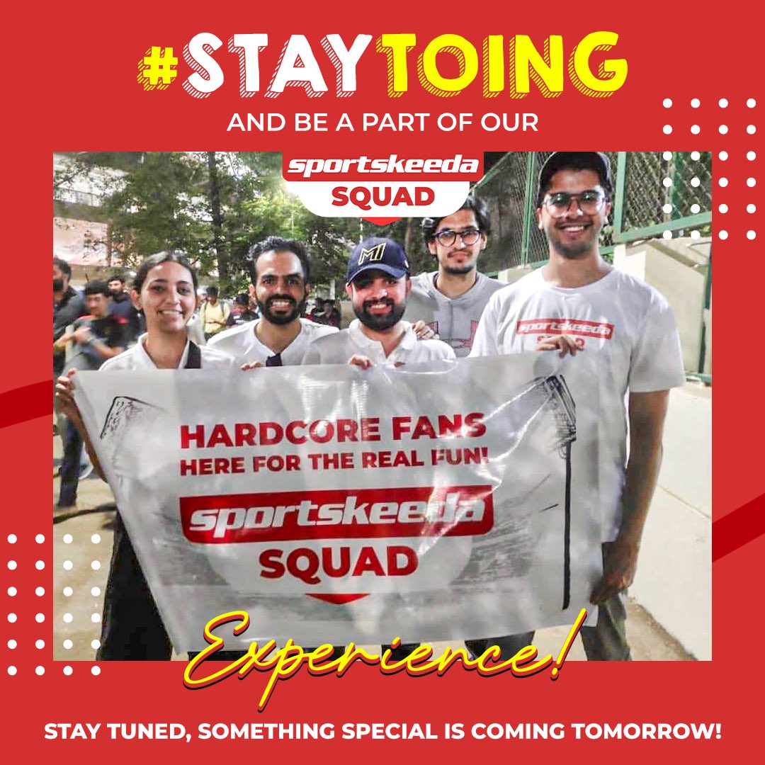 Sportskeeda's tweet image. The #Toing Craze is going to get bigger tomorrow! A chance to be a part of our SK Squad Experience is coming your way 🤩

Stay tuned, #StayToing!

#Sportskeeda #CricketTwitter