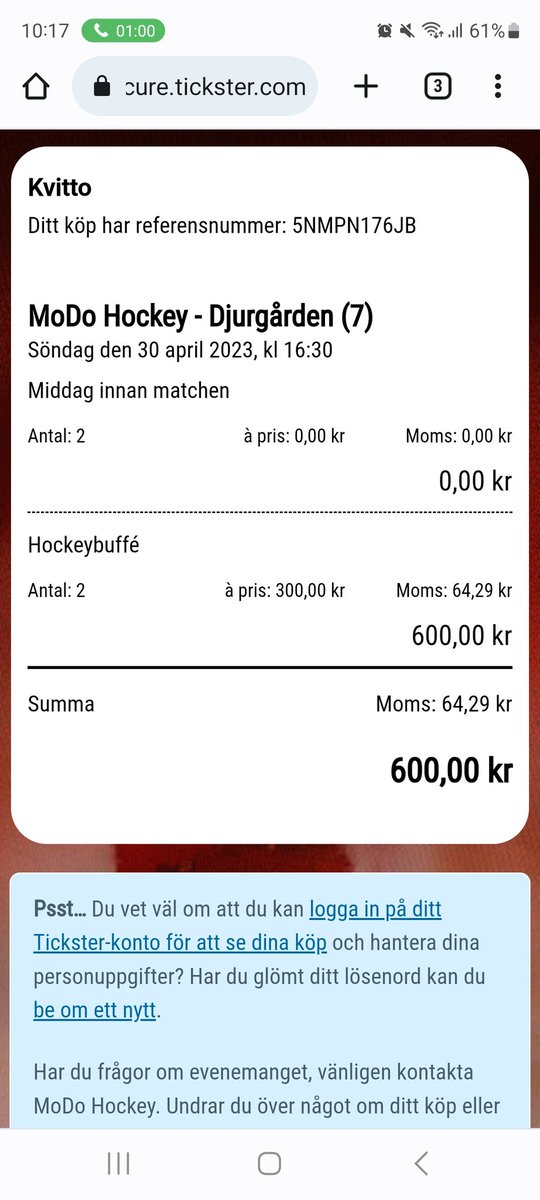 kallexandersson's tweet photo. @jonhaggqvist Rejält less nu. jag har tydligen köpt middag men ingen biljett. Hur löser ni detta? Bor i Dalarna och absolut så är jag modoit men åker ej 5-6tim för att kanske få äta om jag ens kmr in i arenan. https://t.co/Mv86wcaMs7