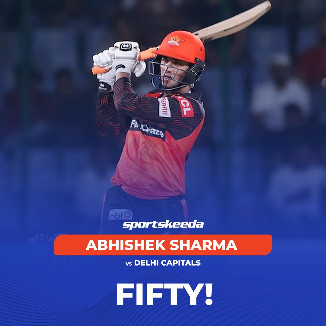 Sportskeeda's tweet photo. Fifty! for Abhishek Sharma 🔥

📸: IPL

#IPL2023 #DCvsSRH #Cricket https://t.co/mvuldMJoVp