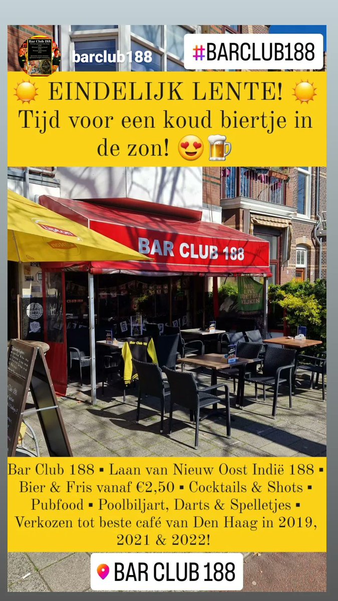 BarClub188's tweet photo. We zijn vandaag geopend van 16:00 tot 02:00
✅️☀️ Terras
✅️⚽️ Live voetbal
✅️🎯 Live darts #pdc
🎱💪 VRIJ poolen 
🎯💪 VRIJ darten
🎲🃏 Spelletjeskast
🍻 Heel veel lekkere biertjes
🥳 Volop gezelligheid https://t.co/bcmK2N8vfV