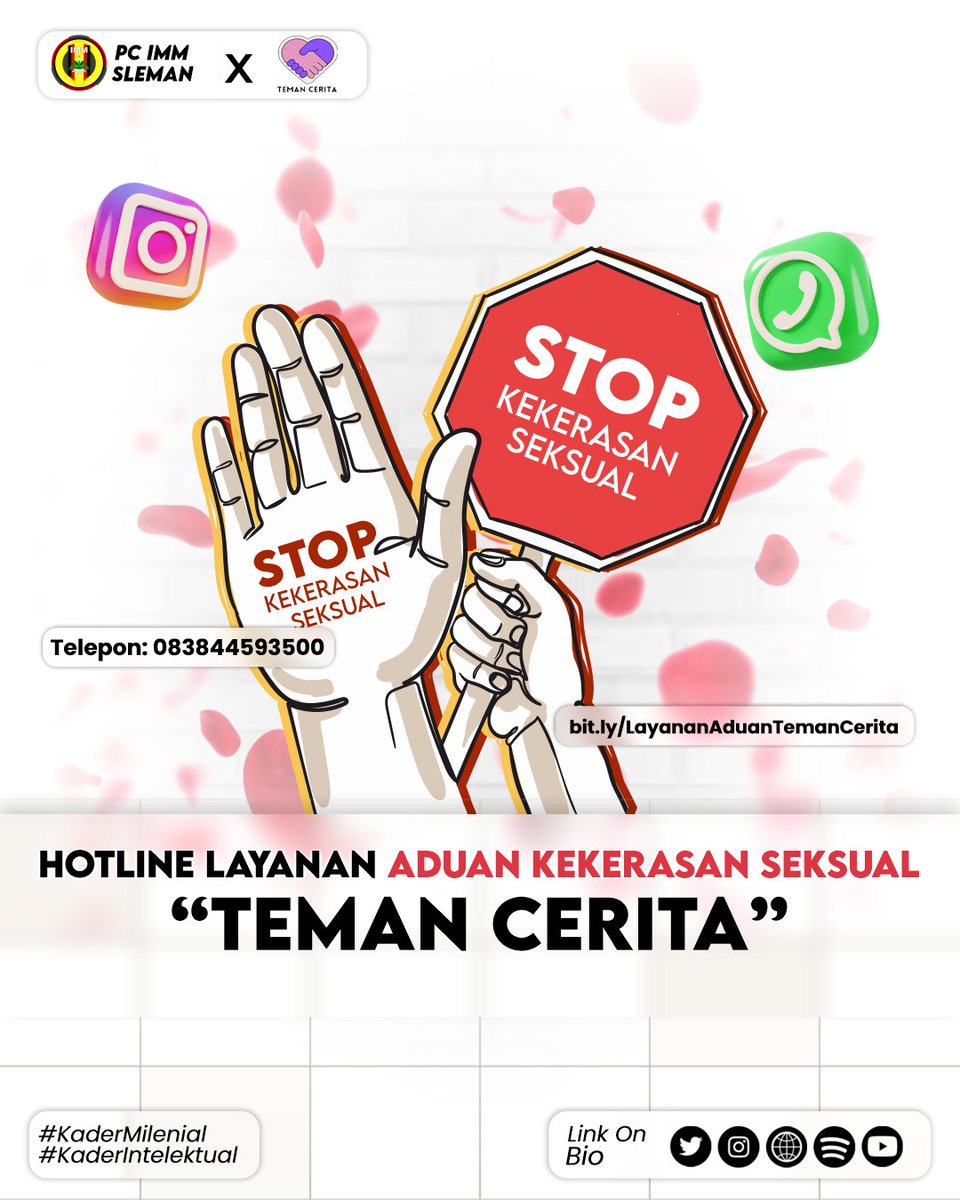 imm_sleman's tweet photo. Launch Hotline Layanan Aduan Kekerasan Seksual Teman Cerita

Dibawah PC IMM sleman serta kolaborasi dengan Majlis Hukum dan HAM Pimpinan Wilayah Aisyiyah DIY, Teman Cerita hadir sebagai teman dan pendamping untuk kalian yang ingin bercerita dan menyampaikan kegelisahan. https://t.co/lgwmjz6WK6