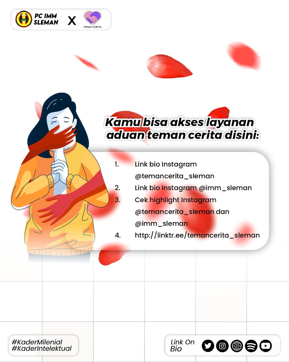 imm_sleman's tweet photo. Launch Hotline Layanan Aduan Kekerasan Seksual Teman Cerita

Dibawah PC IMM sleman serta kolaborasi dengan Majlis Hukum dan HAM Pimpinan Wilayah Aisyiyah DIY, Teman Cerita hadir sebagai teman dan pendamping untuk kalian yang ingin bercerita dan menyampaikan kegelisahan. https://t.co/lgwmjz6WK6