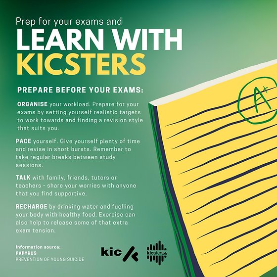 Kicsters's tweet image. Exam season is just around the corner and the pressure can sometimes be a little bit much.

Here are some tips we&apos;ve compiled to help you prepare:

#Exams #ExamPreperation  #RevisionTips #MentalHealth