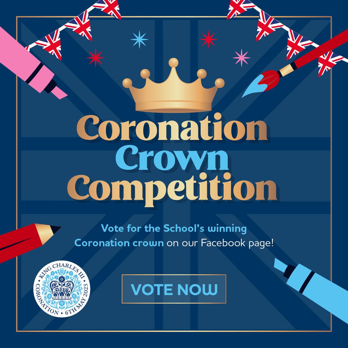 FavellShopping's tweet photo. We have asked Year 4 pupils from local schools to design a crown for The King’s Coronation! 
Discover the school’s creative crowns displayed on the upper mall in the centre next to CEX and head to our Facebook vote to select who you think should be the winning Coronation Crown. https://t.co/rULVjIgSVc