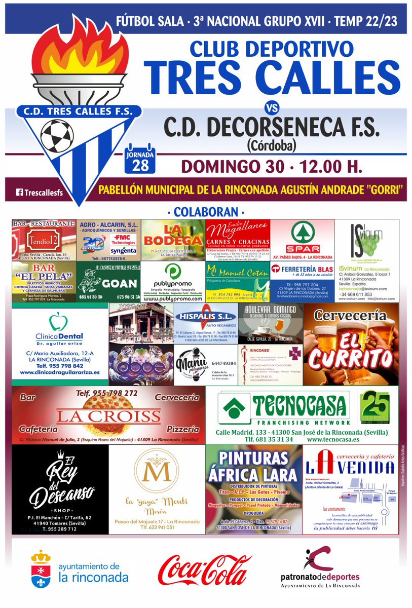⏰HORARIO| Volvemos a jugar en casa, recibiremos al <a href="/decorsenecaFS/">CD. Decorséneca FS</a> 

Partido vital para pelear por la permanencia, por lo que necesitaremos vuestro aliento. 

¡Os esperamos afición en el Agustín Andrade! 💙🤍

🎟️ Entrada gratuita