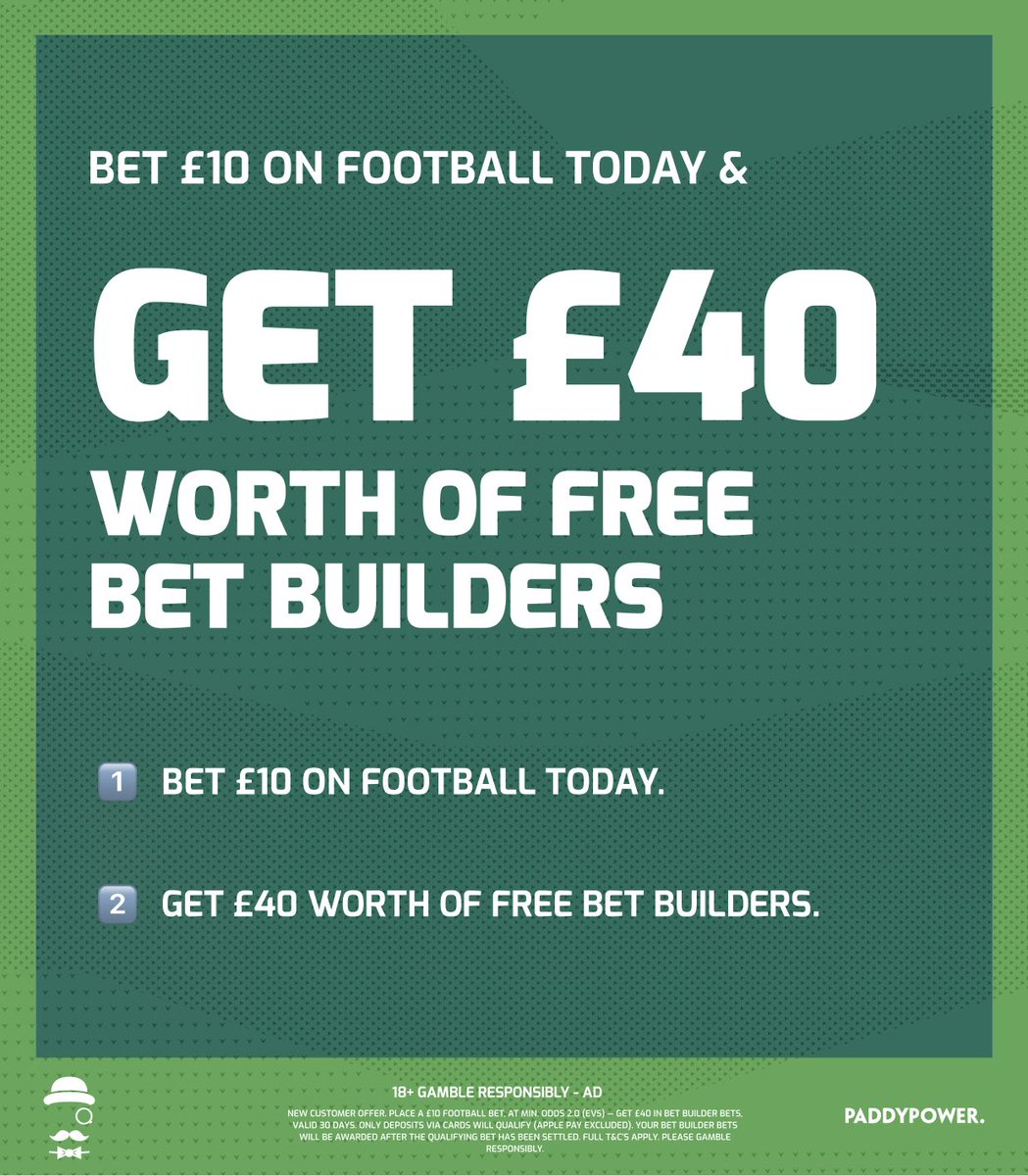 AndyRobsonTips's tweet photo. 🔜 Palace v West Ham Cheat Sheet

If you’re a new follower, get a Paddy Power account set up and get £40 in Free Bets.

Join: https://t.co/ML1Ldz5XAX

✅ Bet £10 on football today

✅ Get £40 in free Bet Builder tokens

18+, T&amp;Cs apply. Ad. https://t.co/eVTmTf44zr