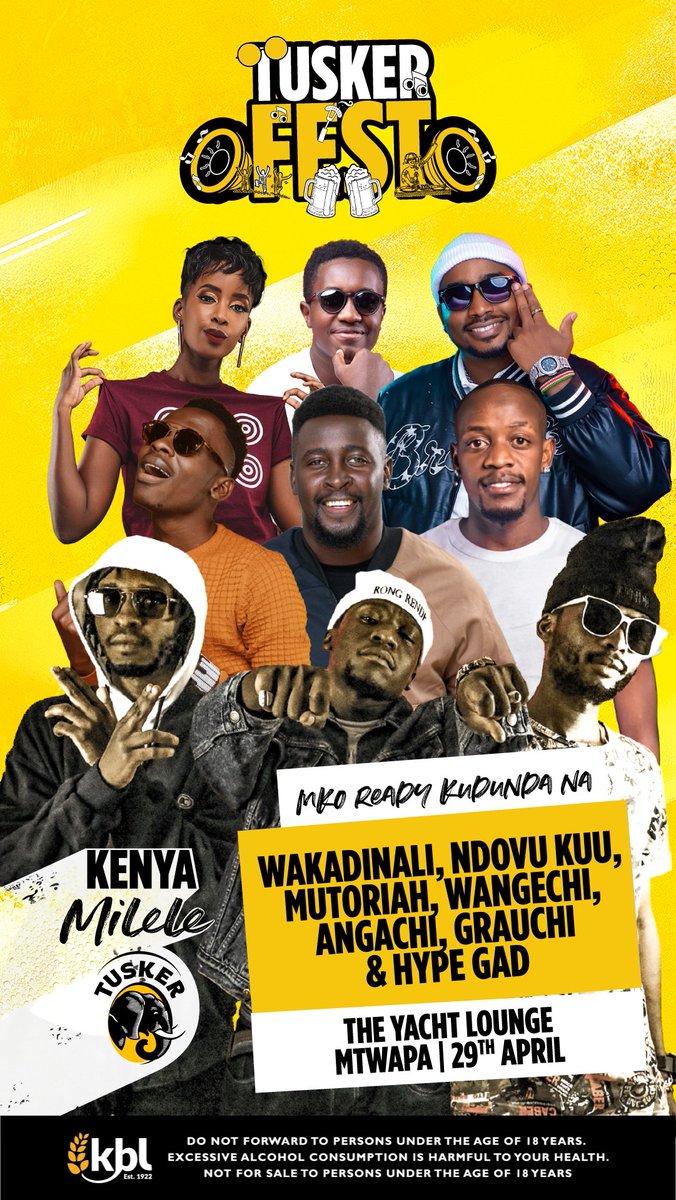 Watu wa Mombasa are you sherehe ready?  #TuskerFest imefika tupatane  pale Yatch Club Mtwapa leo from  saa kumi na mbili mpaka chee Entrance ni <a href="/TuskerLager/">Tusker Kenya</a> Baridi mbili. DJ grauchi will be on the decks plus  artists like Ndovu Kuu na Wakadinali watakuwa #KenyaMilele #ad