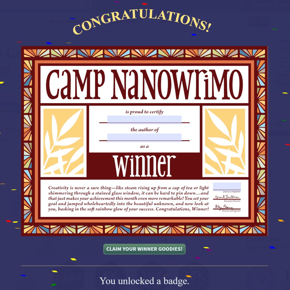 LadyInksALot's tweet photo. Hot off the presses: Another literary work of art has emerged from the fiery depths of #CampNaNo. I refreshed my word count and this page popped up on the screen!
And now, I shall celebrate by rewarding myself with a nice little nap. #amwriting #amwinning https://t.co/KF1cbA82DX