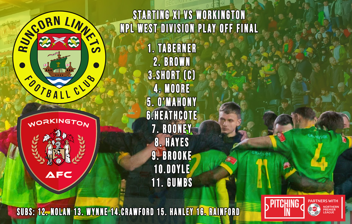 📰🚨| TEAM NEWS FOR RUNCORN LINNETS

Two changes for Runcorn today as Hanley and Wynne are replaced by Rooney and Taberner.