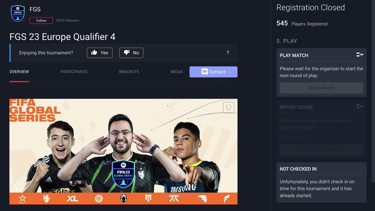 emilklenke's tweet photo. Not participating in FGS4. Even though I checked in on the Battlefy website, after the check-in time ended, it bugged and said I wasn’t checked in. This happened for several players, and all tried contacting Battlefy admins. 1/2 https://t.co/IHSXIx8HLw