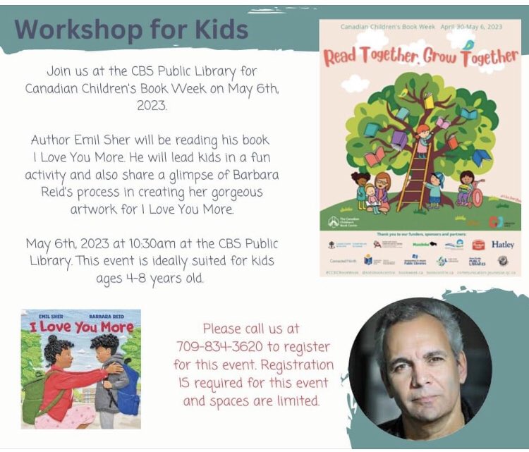 msgreeleygrade1's tweet photo. Emil Sher will be visiting the CBS Public Library on May 6th!📖 https://t.co/QoosAgb4Ca