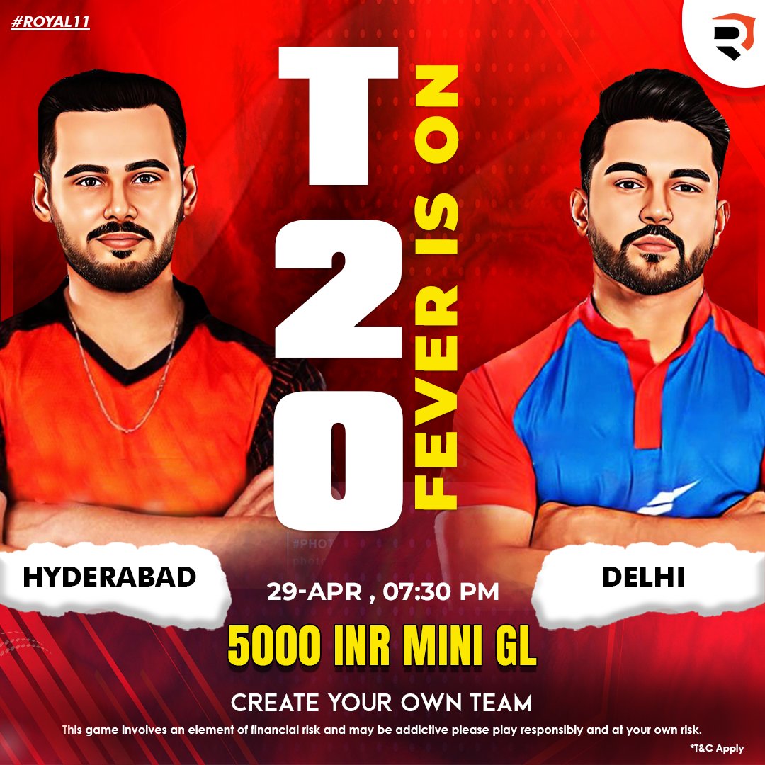 royal11official's tweet photo. The T20 league fever on #Royal11 is only getting stronger over time!🔥🔥🔥
Delhi vs. Hyderabad🏏
29 April, 7:30 pm
Join this epic revolution of fantasy sports with @royal11official
https://t.co/EwGhufuNfU
.
.
.
#Royal11 #Royal11official #SRHvsDC #ipl2023 #SochMatKhelYaar https://t.co/0o1pfgfoTc