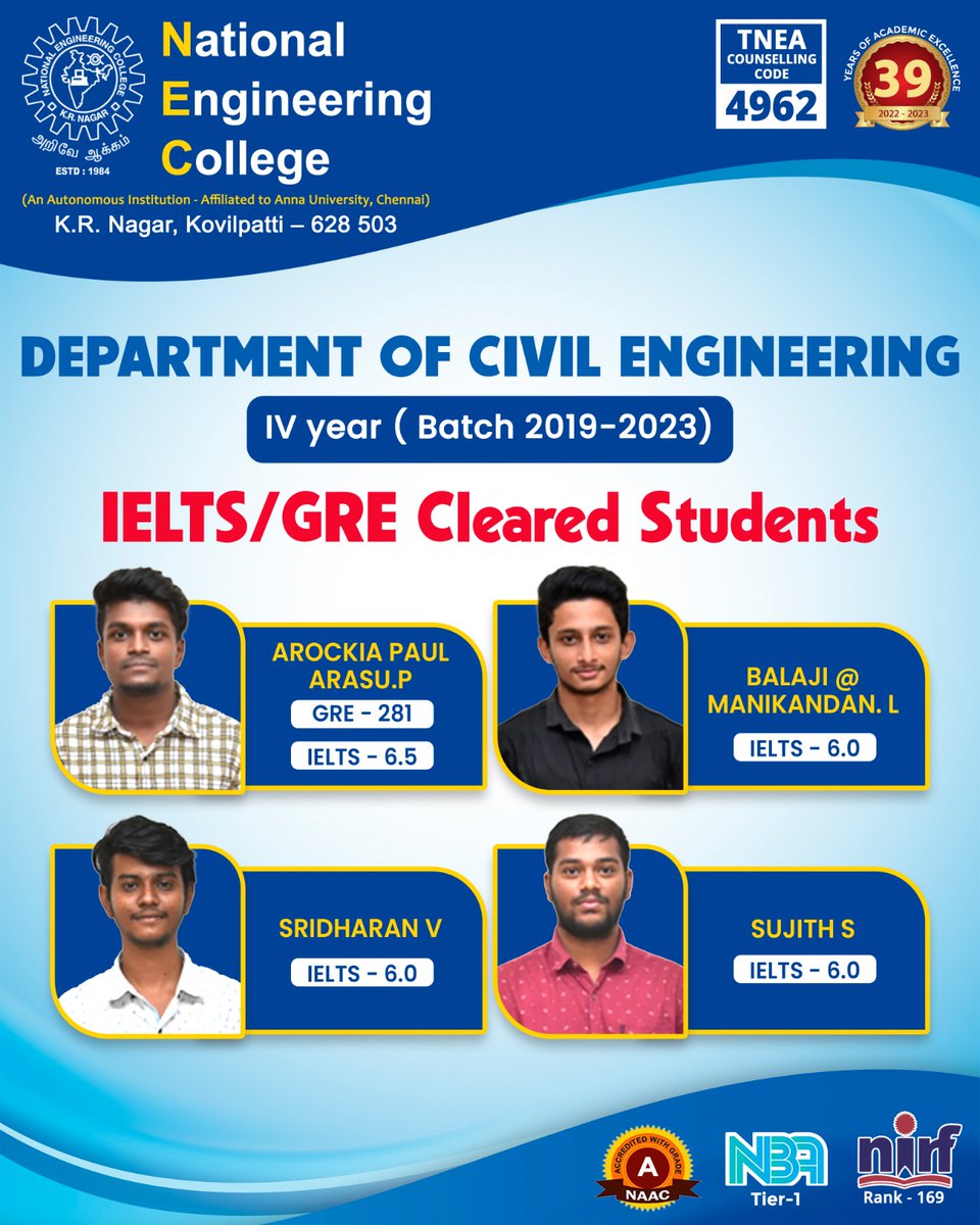 Congratulations🎉🎉🎉🎉 

Visit NEC Feel NEC Join NEC
#ThinkEEEthinkNEC #necplacement #NECAlumni #Nationalengineeringcollege #engineeringcollege #kovilpatti #tuticorin #tirunelveli #kanyakumari #virudhunagar #madurai #chennai #engineeringadmissions2023 #placement2023