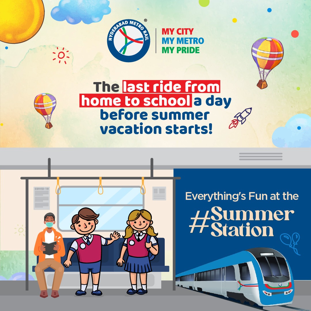 ltmhyd's tweet photo. Nostalgic right? Metro’s here to make your little one’s summer vacation memories a little more special!
#landtmetro #hyderabadmetro #metroride #mycitymymetromypride #summerstation #metroride #hometoschool #schooltohome #metromemories #MetroFun https://t.co/eRBk4naY9m
