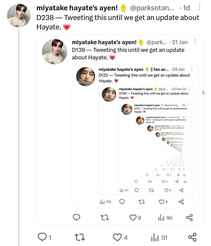 appleho_On's tweet photo. D239 — Tweeting this until we get an update about Hayate. 💗 https://t.co/xU2gp8JGFB