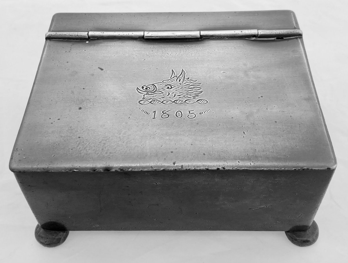 A George III crested pewter tobacco box, circa 1805. #antiques