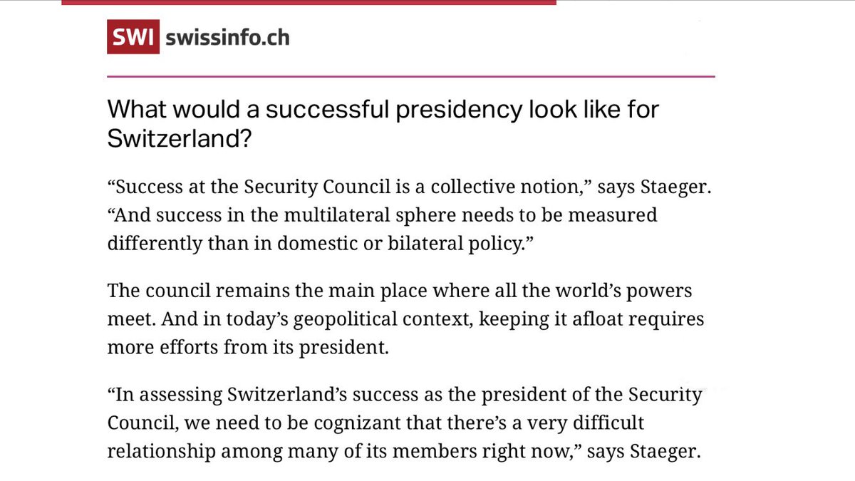 A few thoughts alongside the great @RichardGowan1 on Switzerland’s presidency in May 2023, for @swissinfo.  swissinfo.ch/eng/politics/w… #aplusforpeace