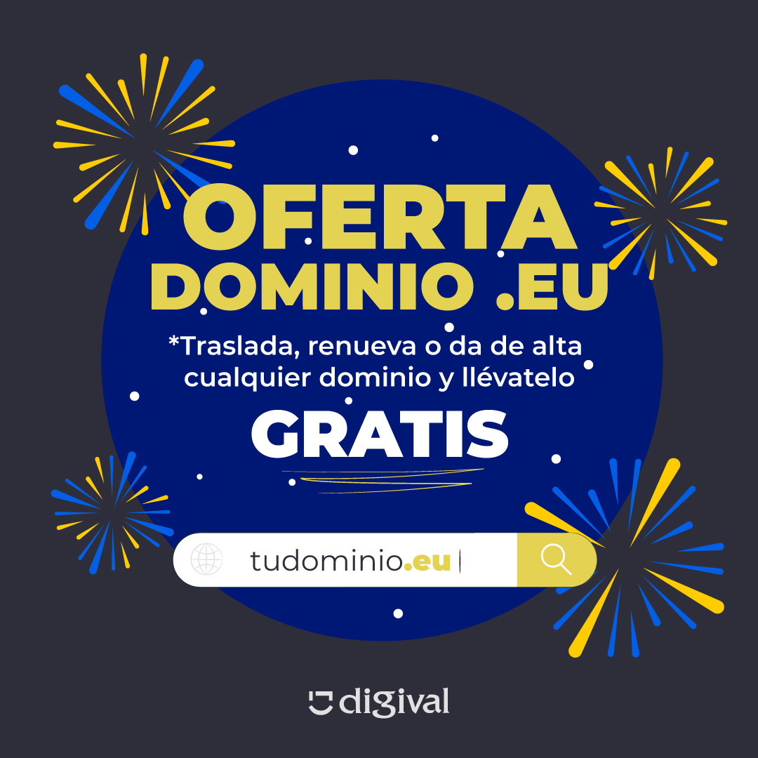 digival_es's tweet photo. 📢 ¡ ÚLTIMOS DÍAS 𝐎𝐅𝐄𝐑𝐓𝐀 𝐄𝐗𝐂𝐋𝐔𝐒𝐈𝐕𝐀 𝐃𝐄𝐋 𝐃𝐎𝐌𝐈𝐍𝐈𝐎 .𝐄𝐔 ! 🇪🇺

⭐️ Totalmente GRATIS durante UN AÑO

Aprovecha esta promoción con la renovación, traslado o registro de cualquier otro #dominioweb.

📅 Hasta 30 abril 2023

👇

https://t.co/5QrzRFLOWf https://t.co/GAxWd6MTQW
